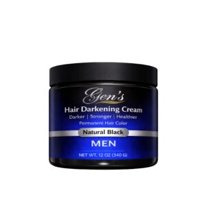 A bottle of GEN Intense Black Hair Cream for Men 7-Day Gray Elimination, 12 Ounces, on a white background
