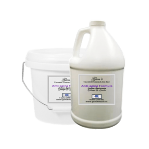 A gallon of Anti-aging lotion base on a white background