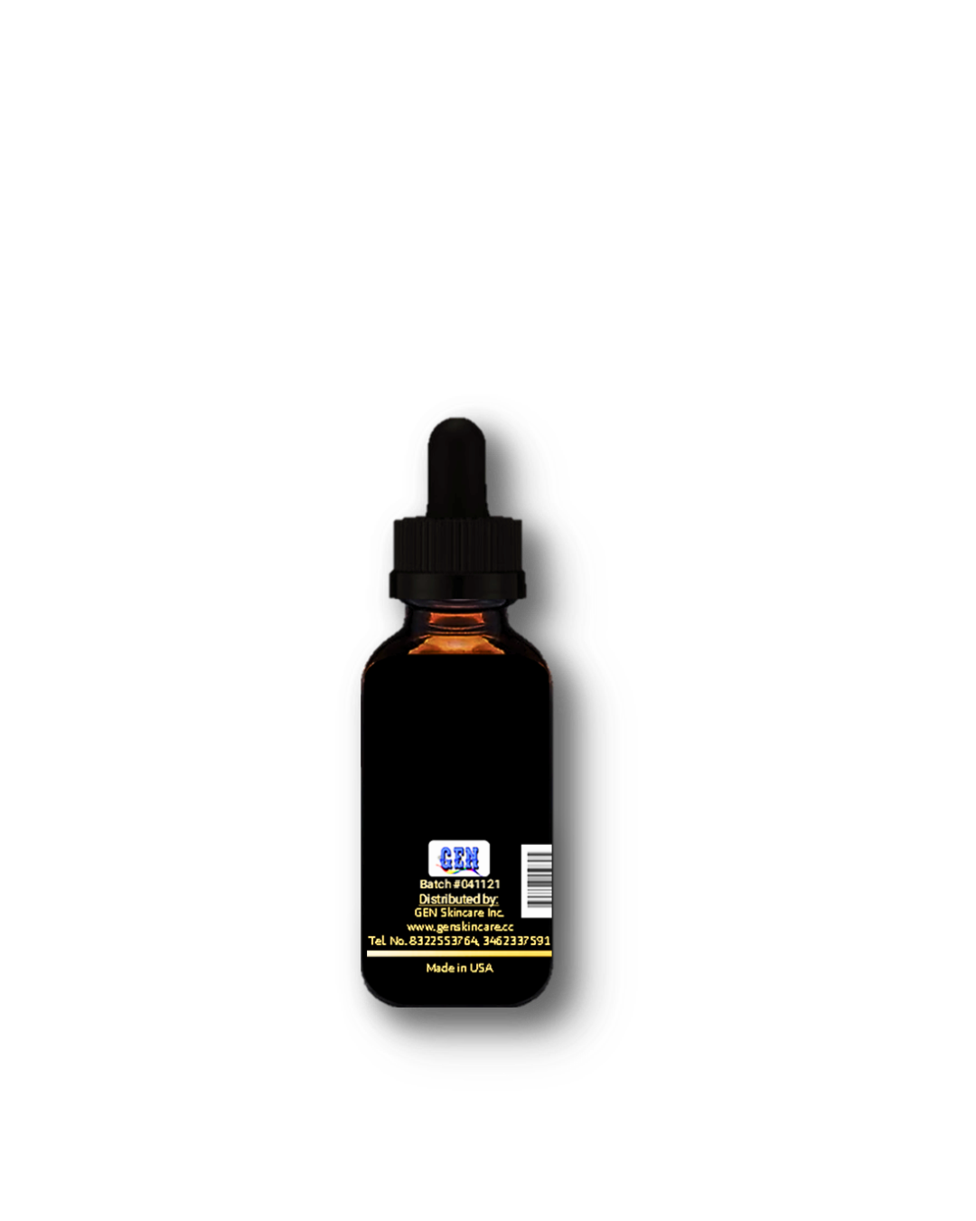 A Bottle of GEN's Age-Defying Facial Treatment: Retinol & Vitamin C Serum for Younger-Looking Skin | Retinol & Vitamin C Serum for Anti-Aging and Skin Renewal | Skin Brightening on a white background