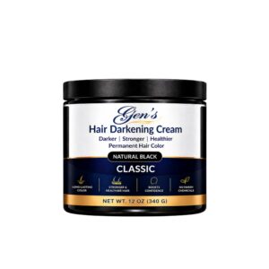 A bottle of GEN Skin Proven Black Hair Dye Cream 3-4 Days Gray Fix, 12 Ounces, on a white background