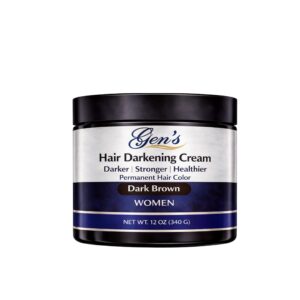 A bottle of GEN Skin Power Dark Brown Hair Dye for Women, 12 Ounces, on a white background