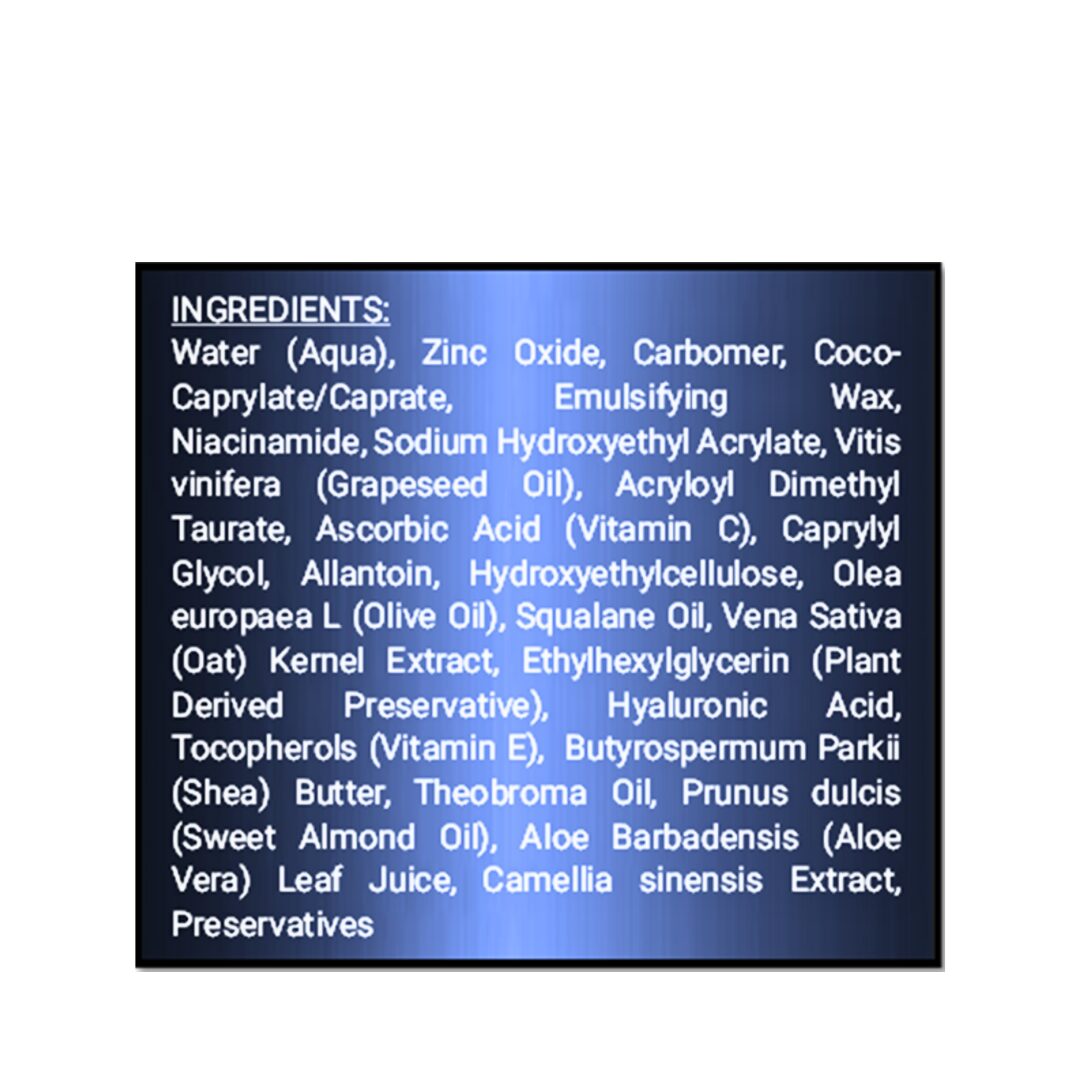 Ingredients List for GEN's Body Lotion for Men | Face and Body | w/Niacinamide and Hyaluronic Acid | Wrinkle Repair and Firming Moisturizer for Dry Skin | Daily AM - PM Moisturizer | 16 Oz on a white background