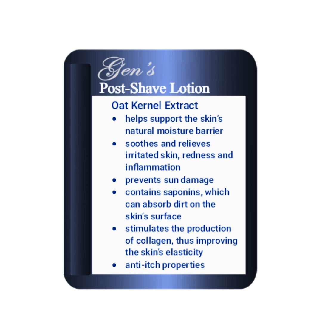 Oat Kernel Extract in GEN's Post Shave for Men | Shaving Irritation Relief for Men | Best Post Shave for Sensitive Skin Near Me | Post Shave for Men with Ingrown Hairs | Dry Facial Skin Treatment Lotion | 16 Ounce on a white background