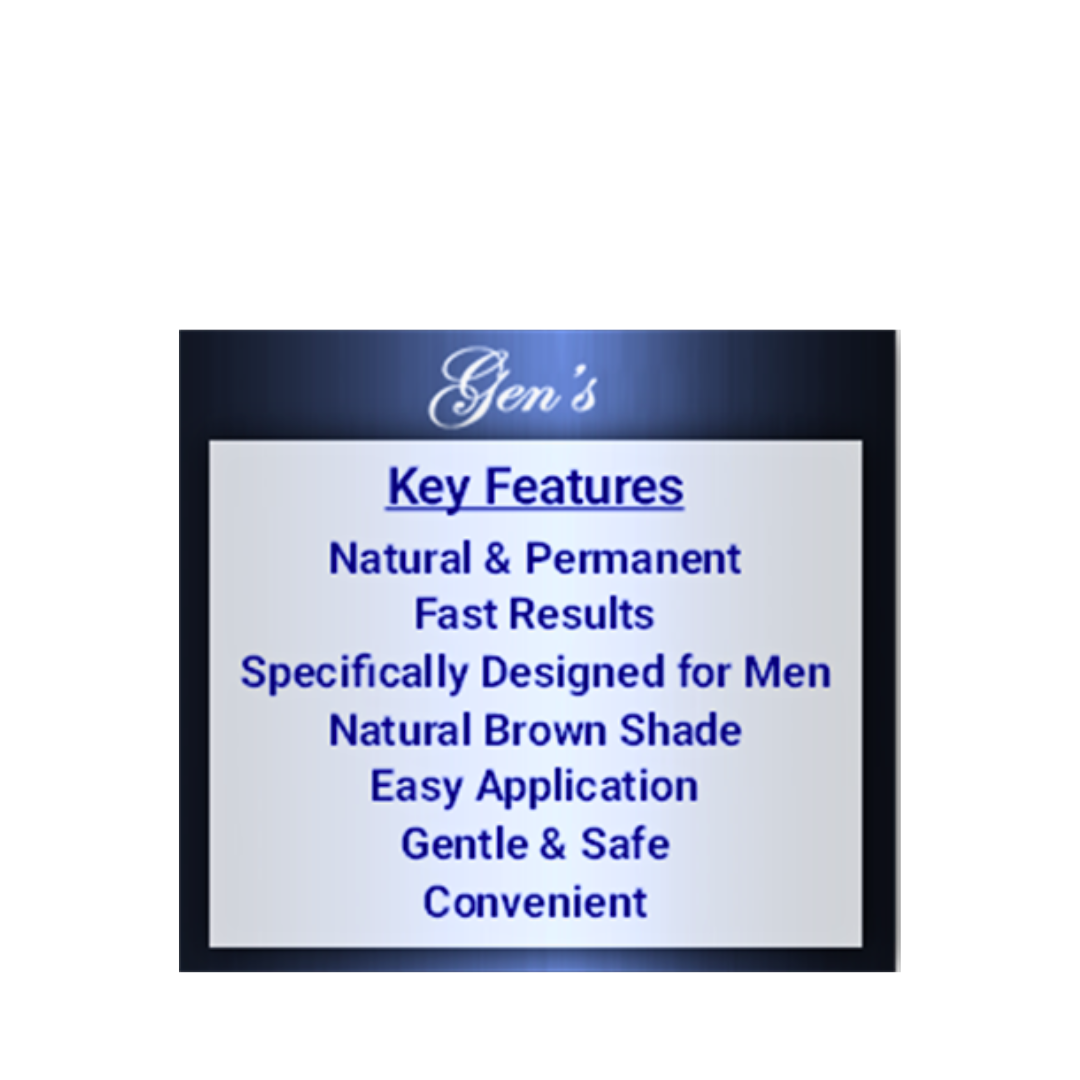 The Key Features of GEN's Hair Darkening Cream Men, Brown | Get Natural Brown Hair Color in 1-2 Days with GEN's Permanent Hair Darkening Cream Men | Darken Your Hair Fast Naturally | 340 G on a white background