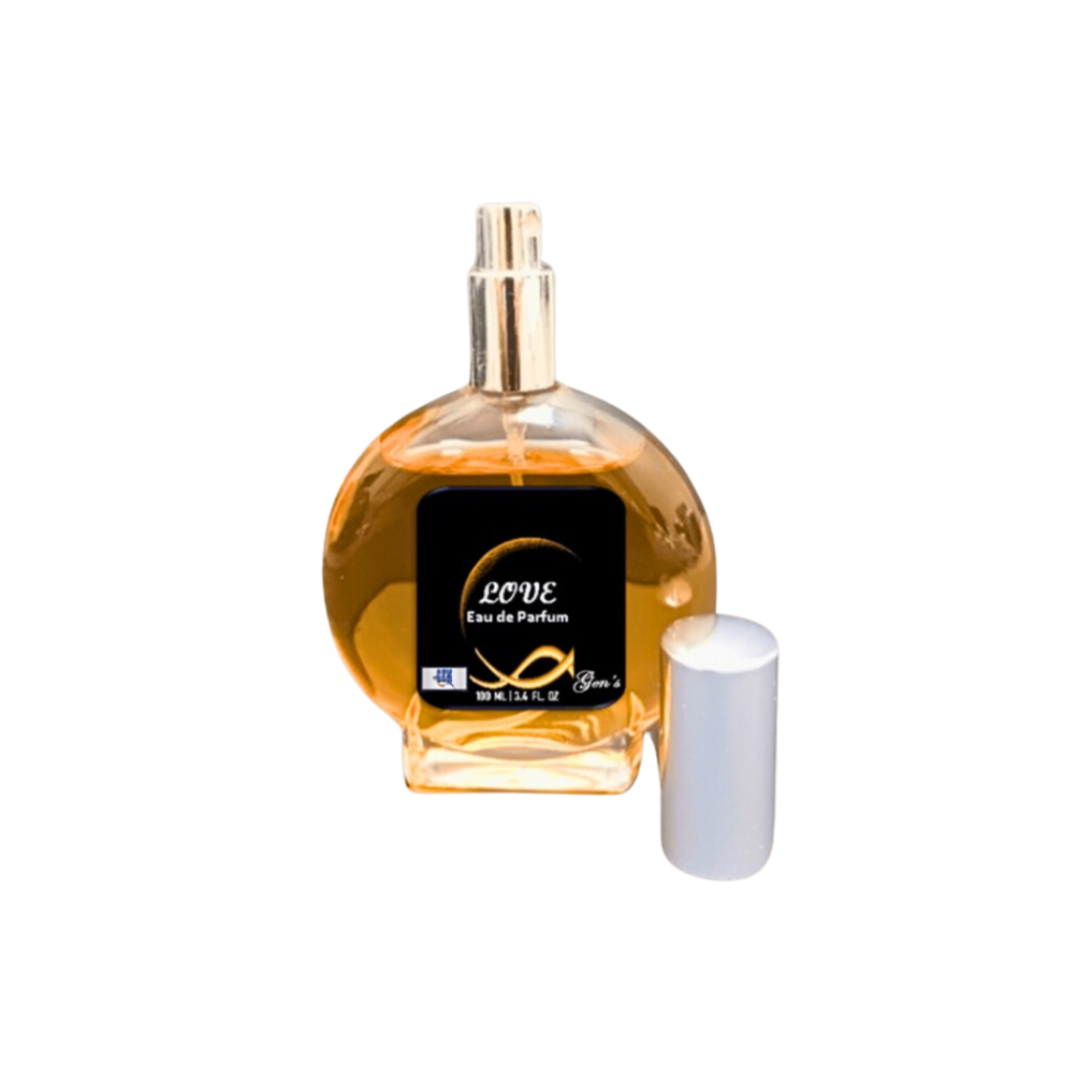 A bottle of GEN's Perfume, Love, on a white background.