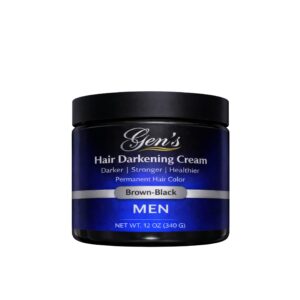 A bottle of GEN Improved Brown-Black Hair Pomade for Men, 12 Ounces, on a white background