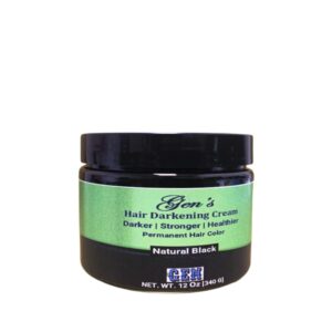 A jar of GEN's Hair Darkening Cream for a Darker, Stronger and Healthier Hair | Progressive and Permanent Hair Color Cream for All Hair Types | Eucalyptus Scent | 340 G on a white background