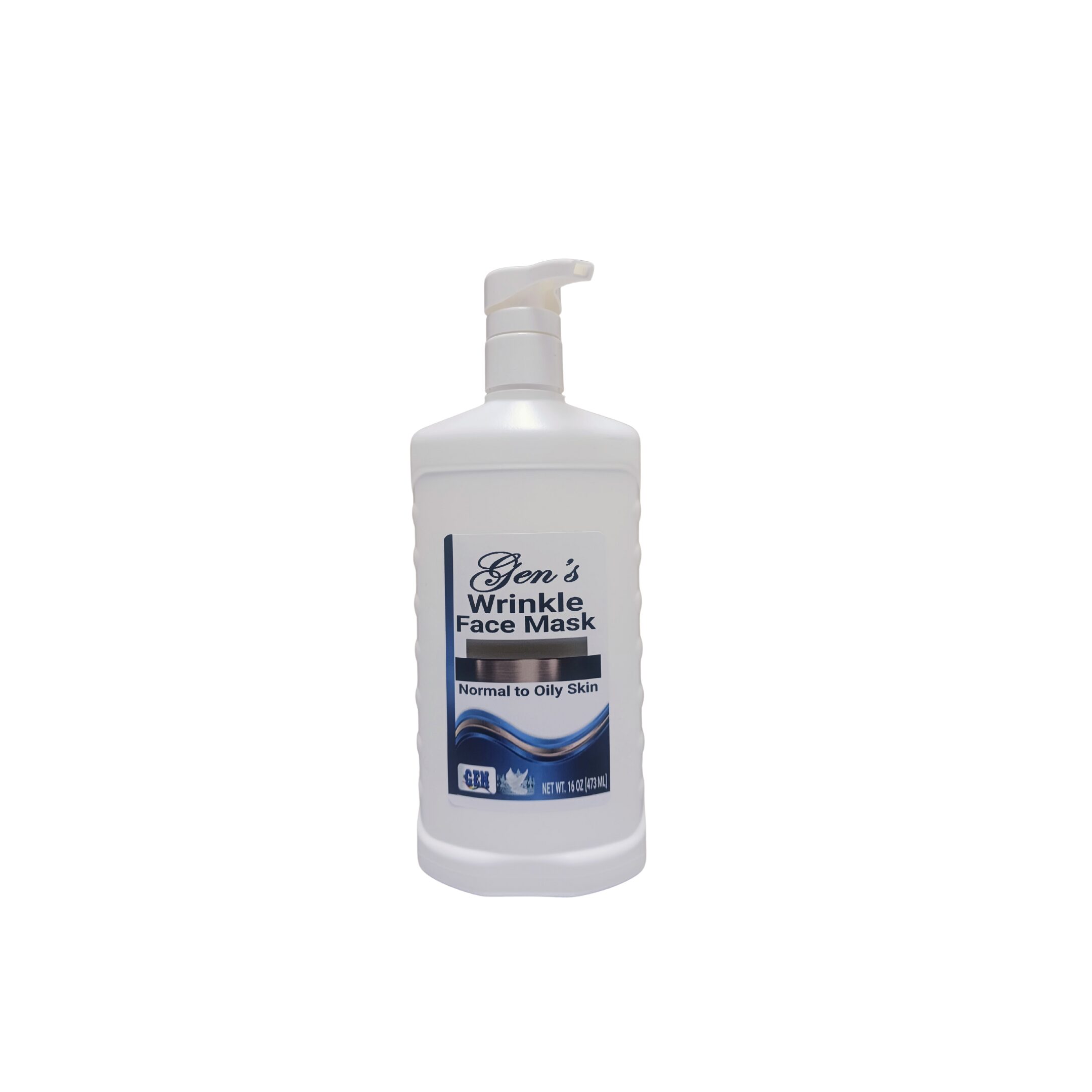 A bottle of GEN's Anti-wrinkle Face Mask and Acne treatment Lotion on a white background