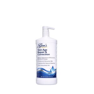A bottle of GEN Skin Age Repair Body Lotion on a white background