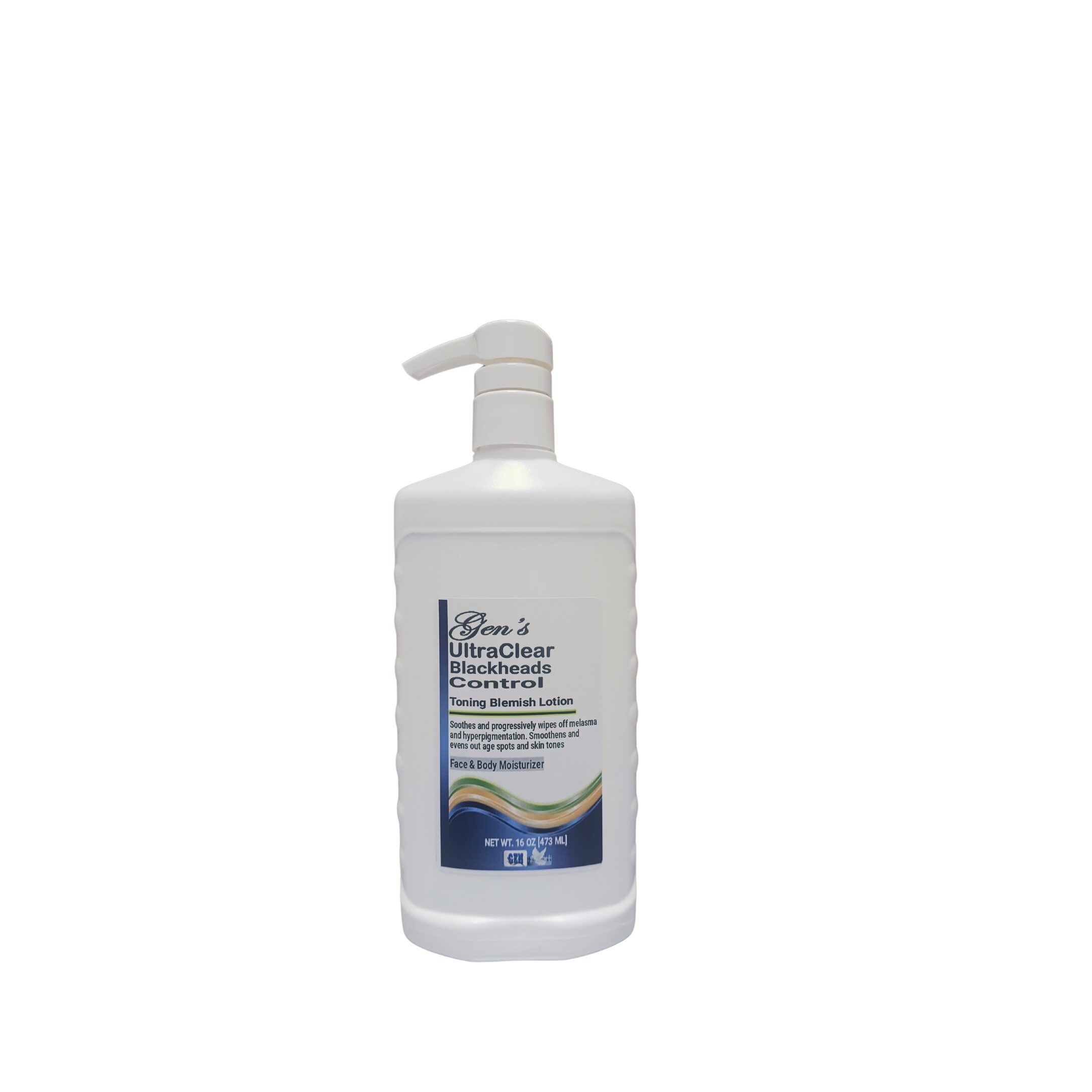 A bottle of GEN's UltraClear Hydroquinone Lotion for Melasma | Melasma and Hyperpigmentation Treatment Lotion | Dark Spot Corrector Near Me | Hydroquinone for Melasma Face | 16 Fl. Oz on a white background