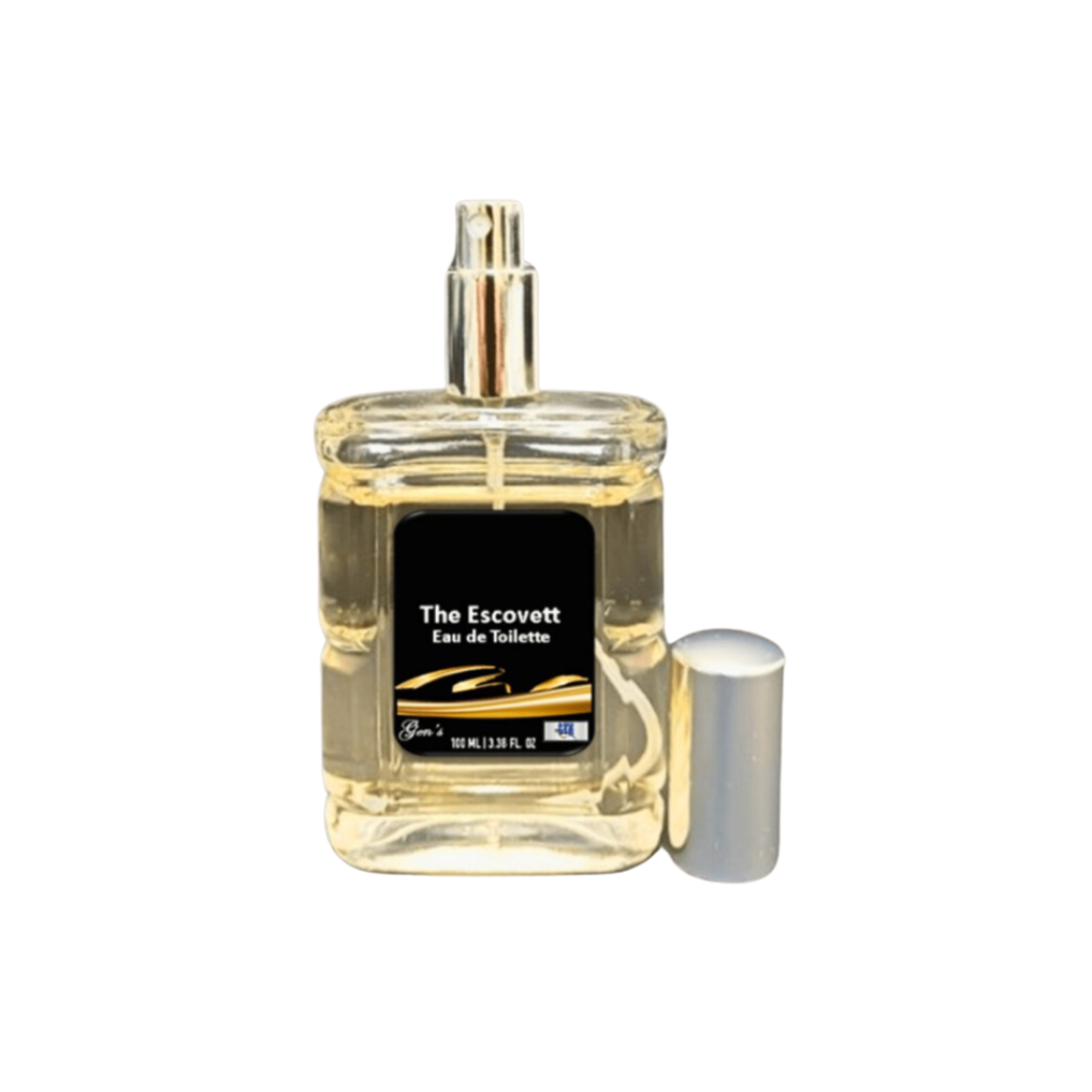 a bottle of the best long-lasting perfume for men, The Escovett, on a white background