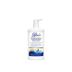 A bottle of GEN Niacinamide 10 Body Lotion SPF 50 – Rapid Firming Boost on a white background