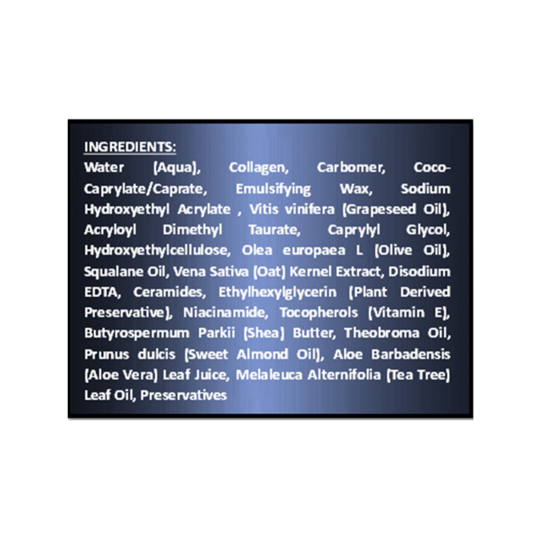 Ingredient list for GEN's Niacinamide Body Lotion for Women | Collagen + Shea Butter and Hyaluronic Acid | Best Body Lotion for Ageing Skin | Pro-Collagen Skin Firming Moisturizer | 16 Ounce on a white background