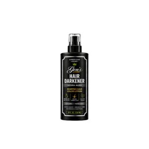 A bottle of GEN Skin Super Black Hair Darkening Lotion, 8 Oz. Melanin Boost on a white background