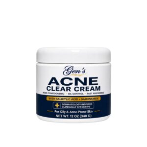 A jar of GEN's Acne Clear Cream for Fast Breakout Control on a white background