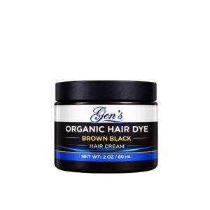 A bottle of GEN Brown-Black Hair Dye Cream, 2 Oz on a white background