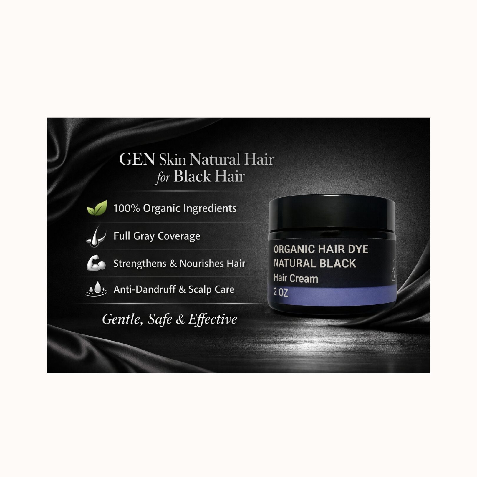 A Jar of GEN Skin Black Natural Hair Dye on a White Background