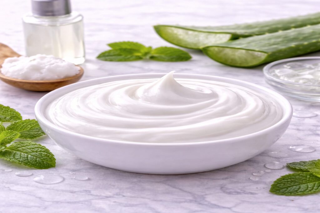 GEN Skin Cleansing Cream Base Wholesale on ingredients' background